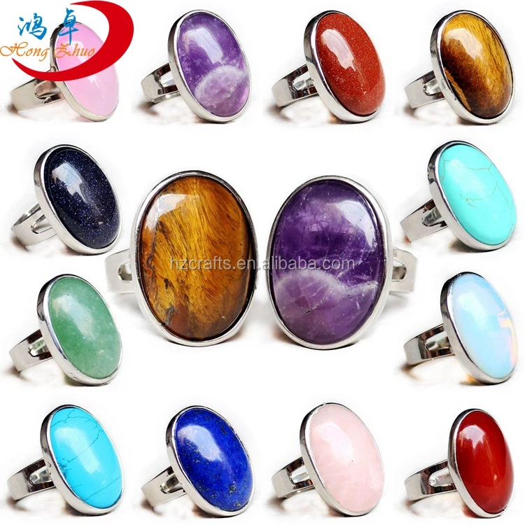 

Wholesale Natural Gemstone Ring Egg-shaped Oval Gemstone Ring, Natural stone color
