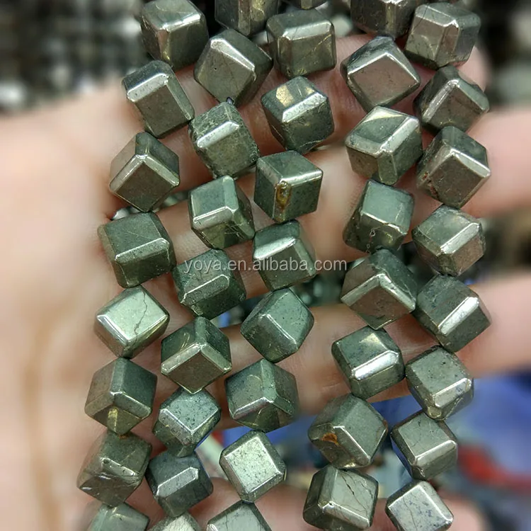 

PB1097 Wholesale Diagonal-Drill Natural Pyrite Cube Beads