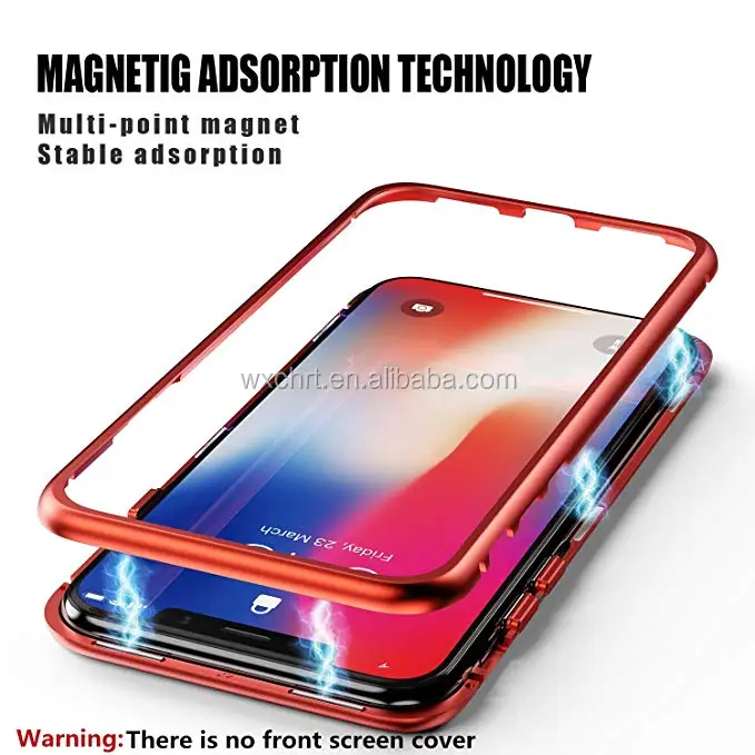 CHRT Waterproof  Magnetic Absorption Technology Metal Frame Tempered Glass Back  Magnetic Phone Case for iPhone X  6 7 8 Plus