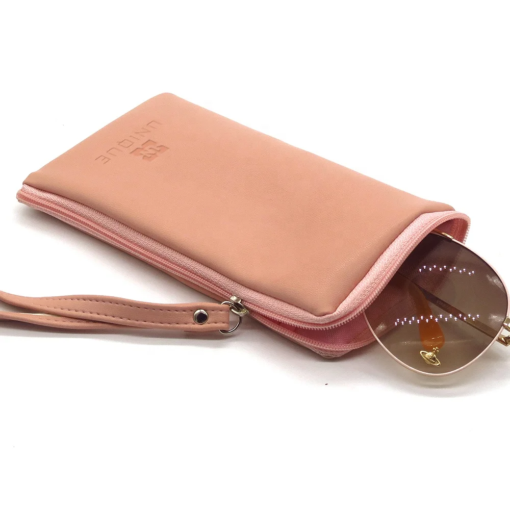 

New Fashion Zipper Soft Bag for Sunglass Spectacles Glasses Pouch Eyewear Box Leather Bag Glasses, Pink