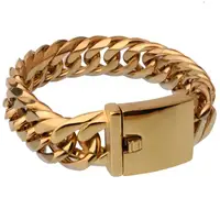 

Miami Cuban Link Chain Bracelet 18K Gold 16mm Big Stainless Steel Curb Bangle for Men