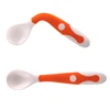 Silicone baby feeding utensil curved handle training spoon fork set PP curved baby eating spoon
