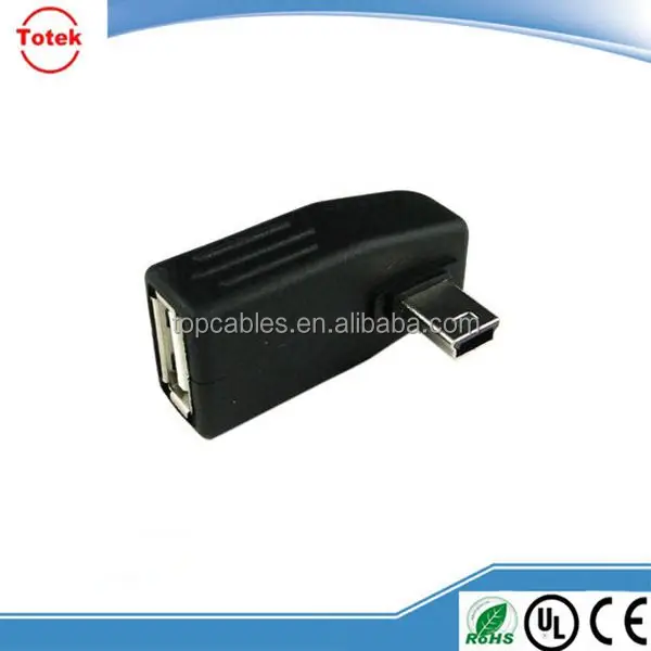 Black color customized USB type A/F to 90 degree mini USB adapter converter