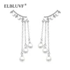 ELBLUVF S925 Silver Plated Copper Alloy Zircon Jewelry Long Tassel Artificial Pearl Earrings