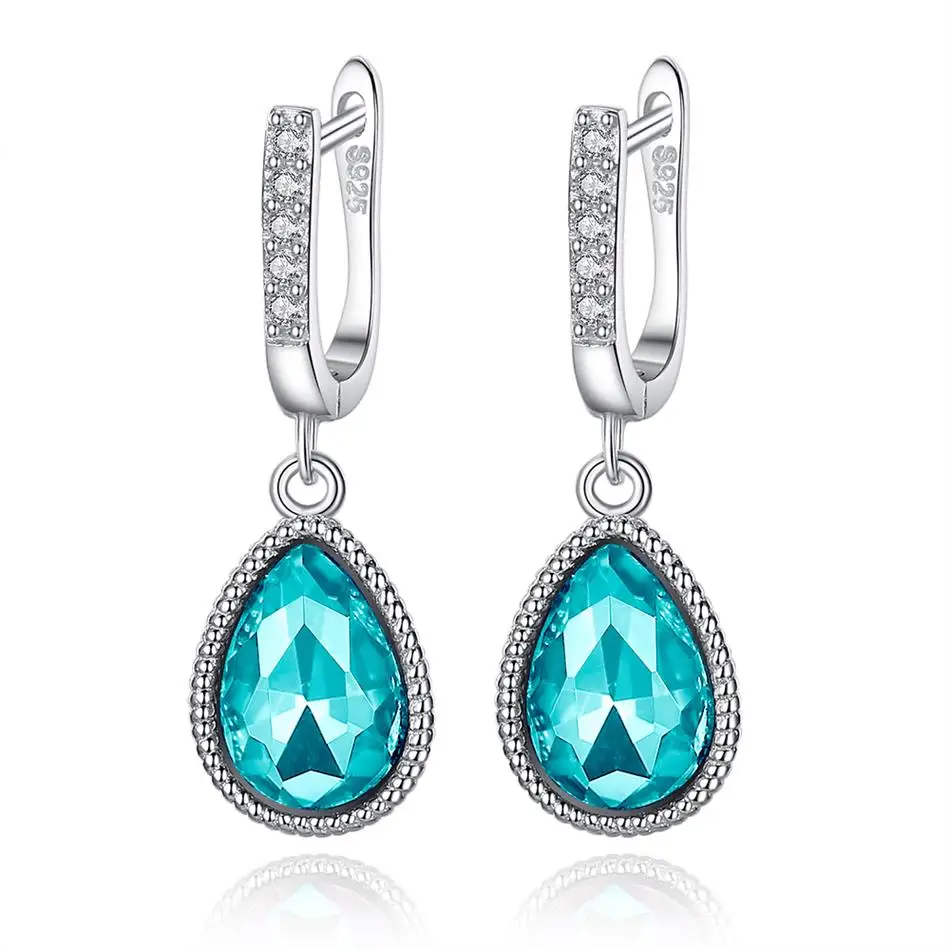 

Fashion 925 Sterling Silver Earrings Western Style Blue Crystal Water Drop Earrings Sterling Silver Jewelry For Women