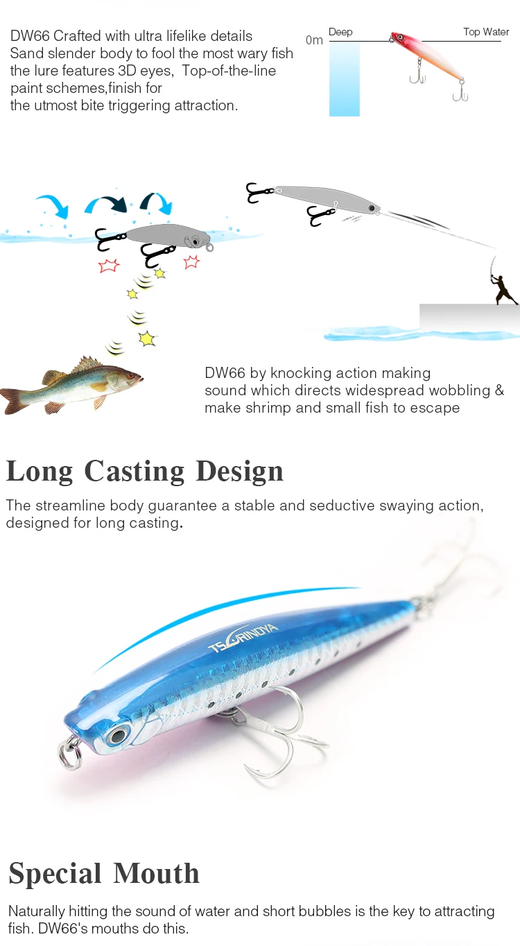 TSURINOYA Fishing Lure Pencil DW66 98mm