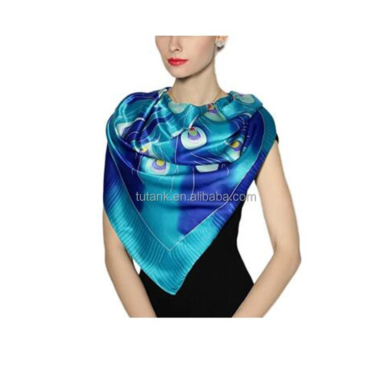 Lady/Women Silk Elegant Peacock Tail Design Summer Scarf