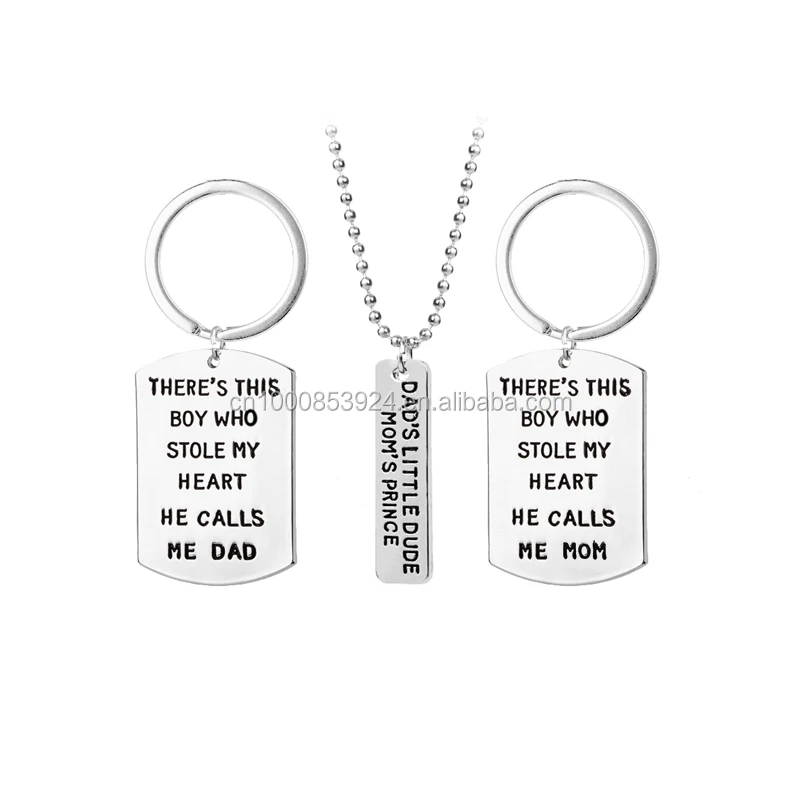 Family Jewelry Keychain Necklace Set Lettered Dads Little Dude Moms Prince There Is This Boy Who Stole My Heart Parents Son Gift