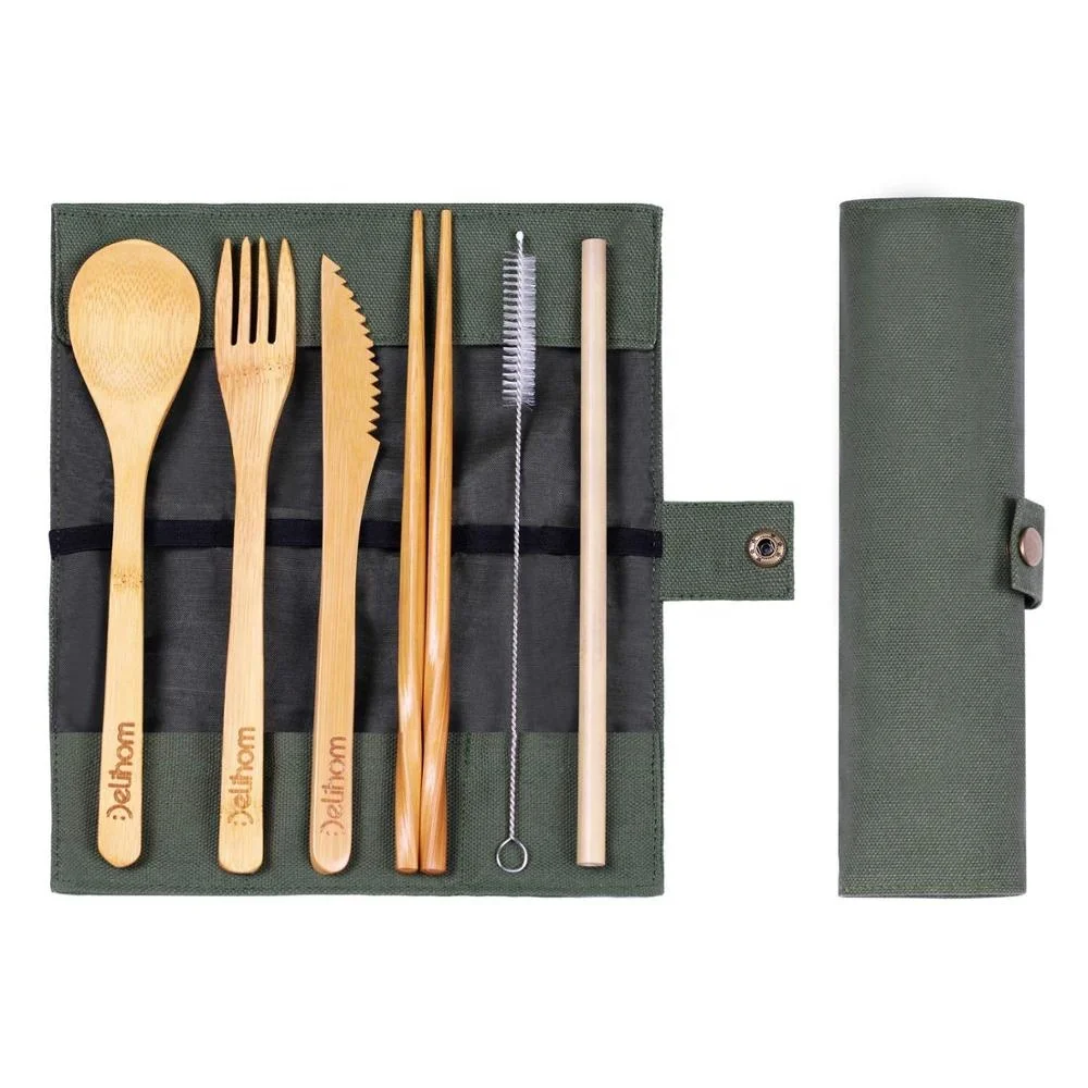 

Bamboo Travel Cutlery Set Eco Friendly Kids Flatware with Straw Organic Bamboo Utensils with Cotton Pouch for Camping Picnic Off, Natural color