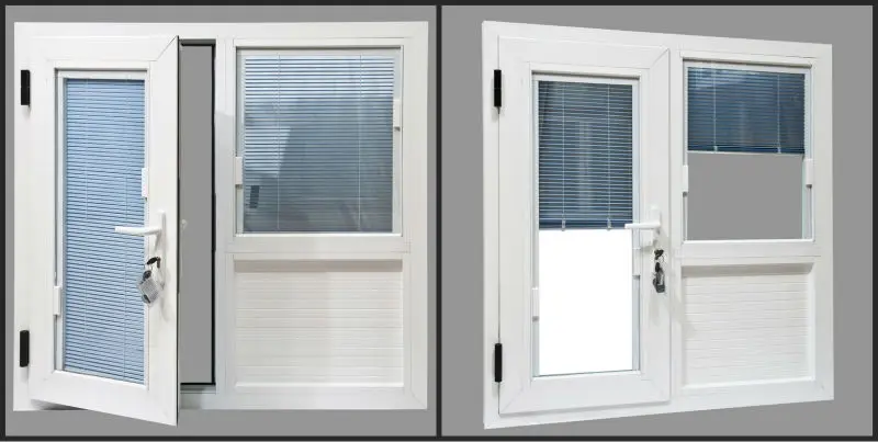 wood grain aluminum glass sliding door with built-in blinds