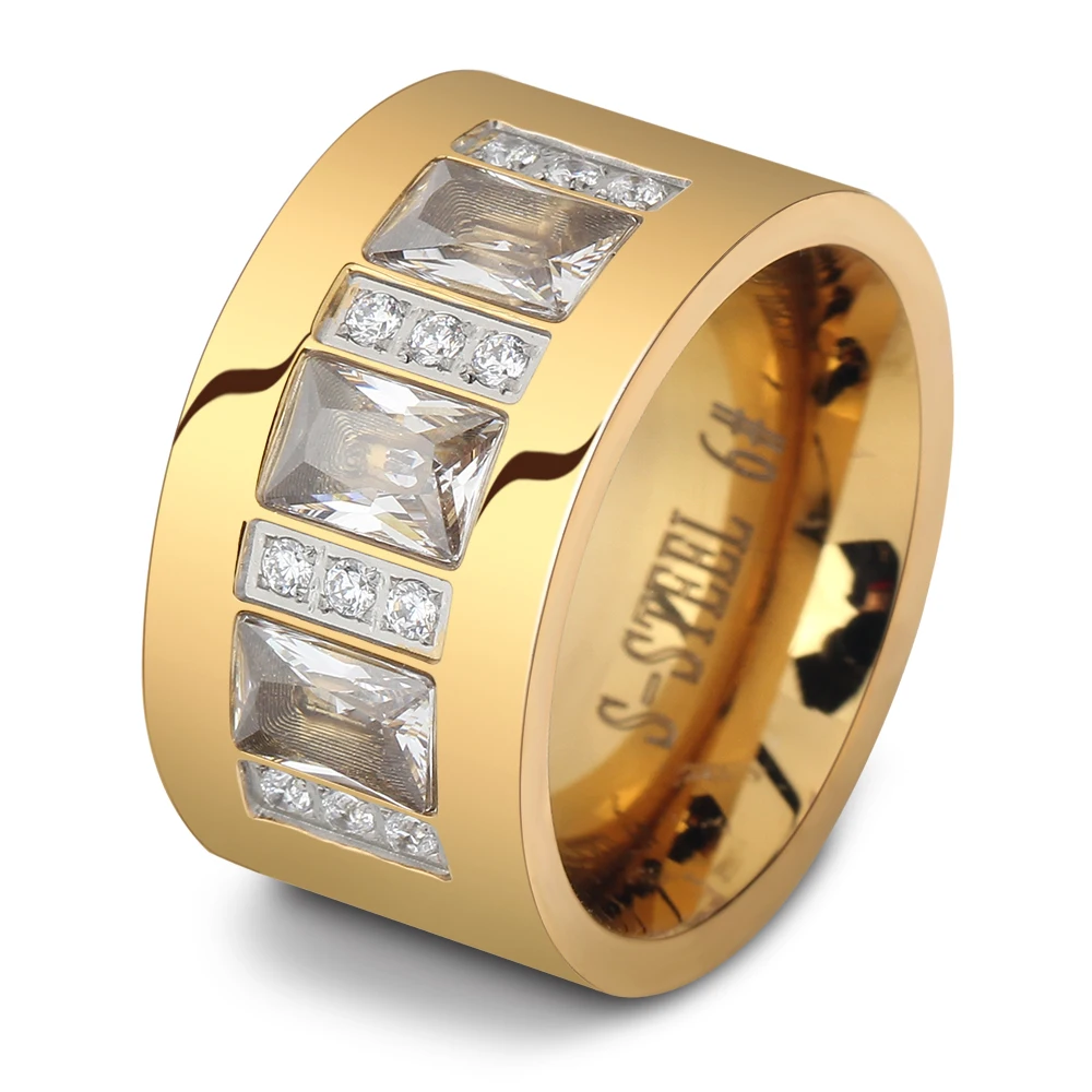 

Latest Design Women's CZ Crystal Stainless Steel 18K Gold Wedding Ring for Women