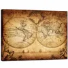 Vintage World Map Canvas Pictures/Old Map Canvas Painitng/Boat on Sea Retro Wall Art