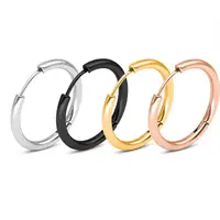 

Trendy Silver Rose Gold Black Tone Stainless Steel Hoop Earrings Round Loop Earring For men Women 8mm-20mm