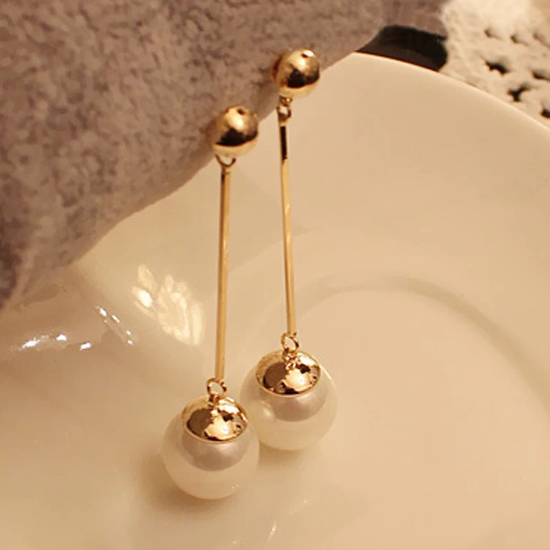 

Factory sells lady long pearl earrings classic gold-plated pearl drop earrings