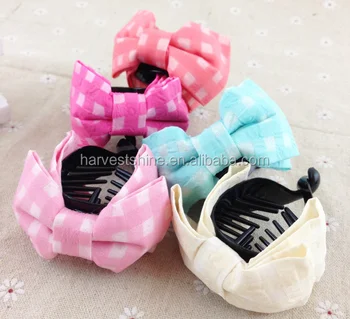 Girls Bistratal Bow Round Plastic Banana Hair Clip For Thick Hair