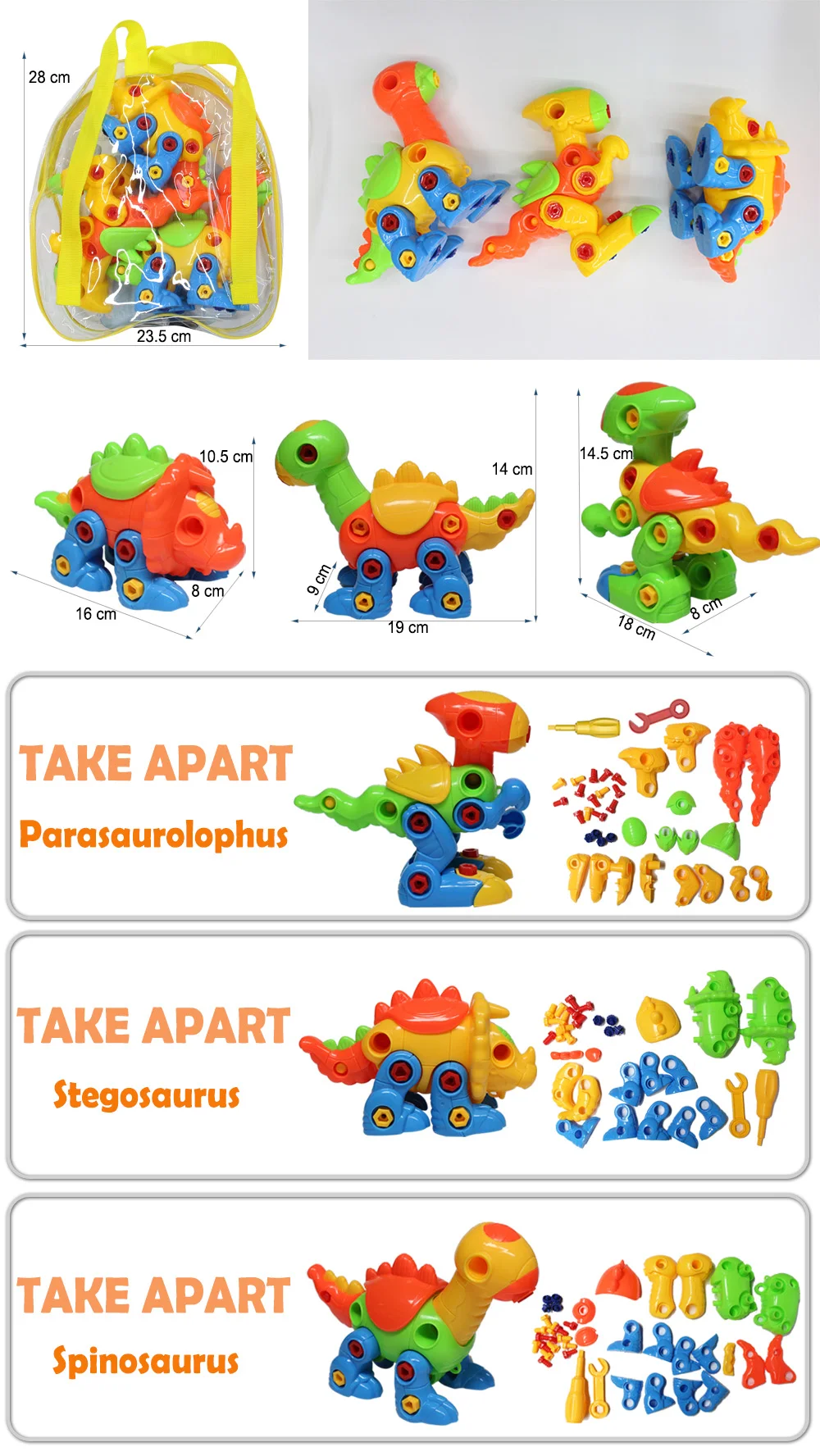 Sliding Plastic Diy Educational Gift Take Apart Dinosaur Toy For ...