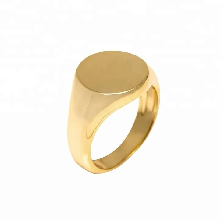 

Custom stainless steel yellow gold rounded engravable signet rings, Stainless steel color