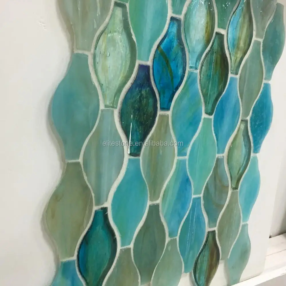 Green Glass Mosaic Arabesque Glass Mosaic Tile Crystal Glass Wall Tile