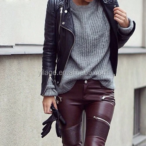 burgundy faux leather trousers