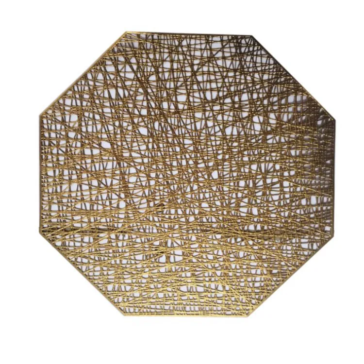 

New Arrival Creative Octagonal Hollow Heat-insulation Pad Pure Color contracted Anti-skid PVC Placemats, Gold, silver, bronze, rose gold