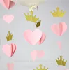 Xi'an Meilun Art & Crafts 3D Pink Heart With Crown Paper Garlands Banner for Weddings Decoration