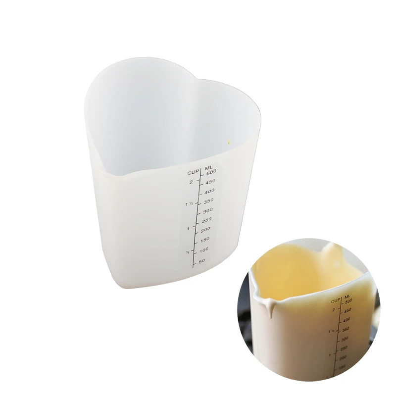 

Food grade silicone 500ml heart cup thickened soft and high temperature resistant elastic silica gel measuring cup, White or customized color