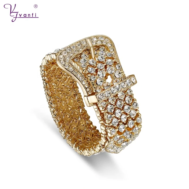 

Vanfi zinc alloy stone custom fashion jewelry accessories rhinestones gold adjustable bracelet women, Gold/white