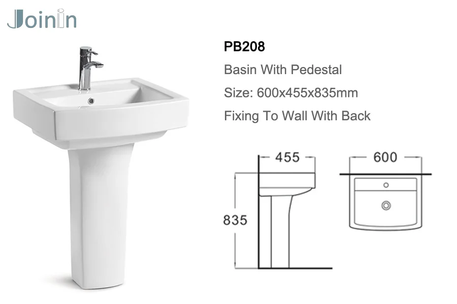 Sanitary Ware Bathroom Ceramic Wash Hand Pedestal Basin From  Factory (PB208)