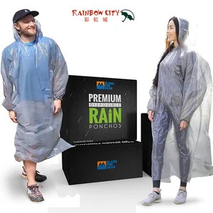Disposable premium quality Rain Ponchos with HOOD Straps and SLEEVES rain guard poncho