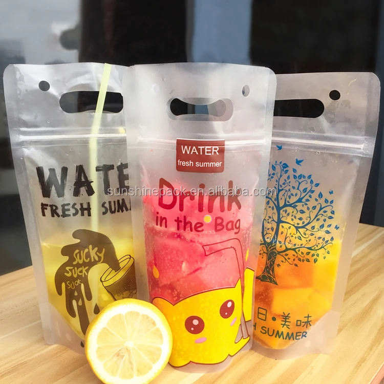 Customised Transparent Drink Pouches Zip Lock Beverage Bags With Straw