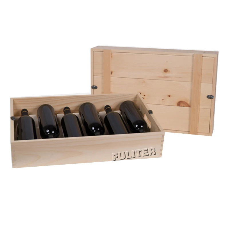 Custom High Quality Pinewood 6 Bottles Wood Wine Box Wine Packaging Box