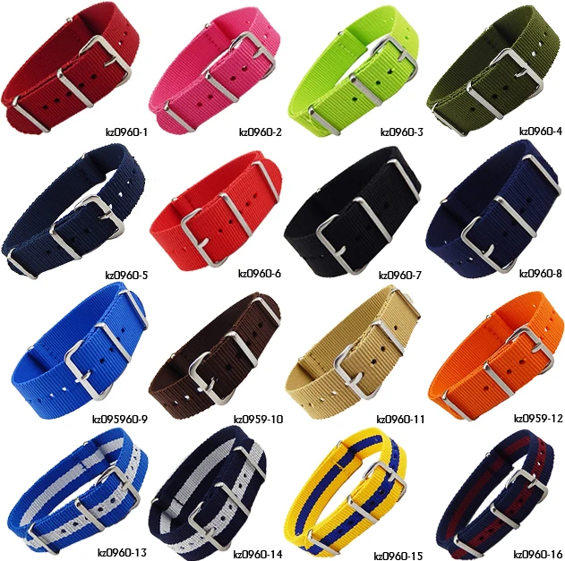 

Nylon Watch Band 18mm 20mm 22mm 24mm Zulu Nato Watch Straps Mix Color Size Nato Nylon Striped Watch Strap, As picture