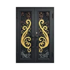 China supplier lobby entrance square top wrought iron double entry door