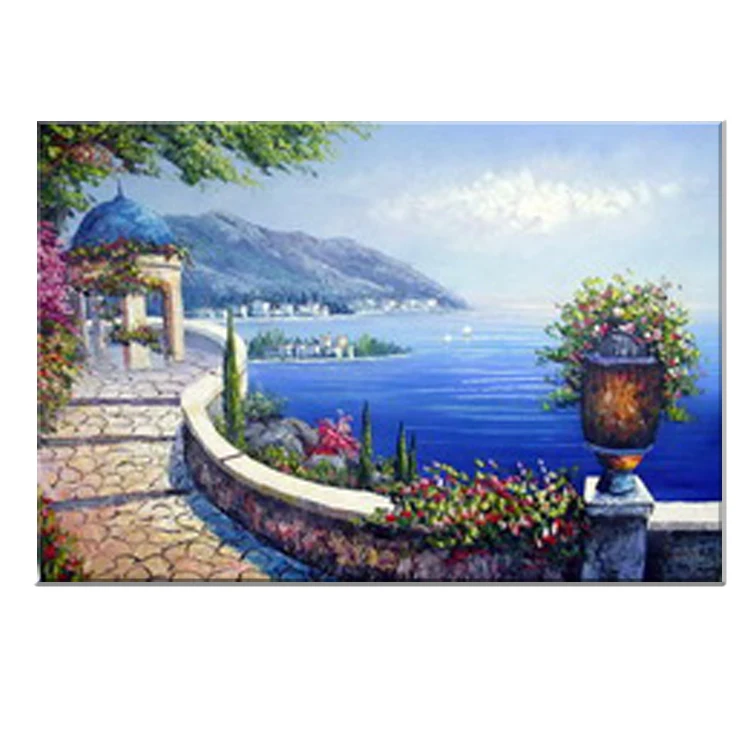  ◦˚ღ ســـجل حضــورك بــلوحه فنية ღ˚◦ - صفحة 48 Artwork-gift-Mediterranean-seaside-flagging-oil-painting