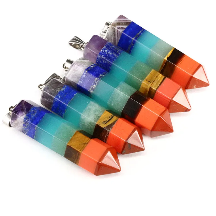 

JF7099 Rainbow Healing Crystal Point 7 Colour Tone Chakra Pendant