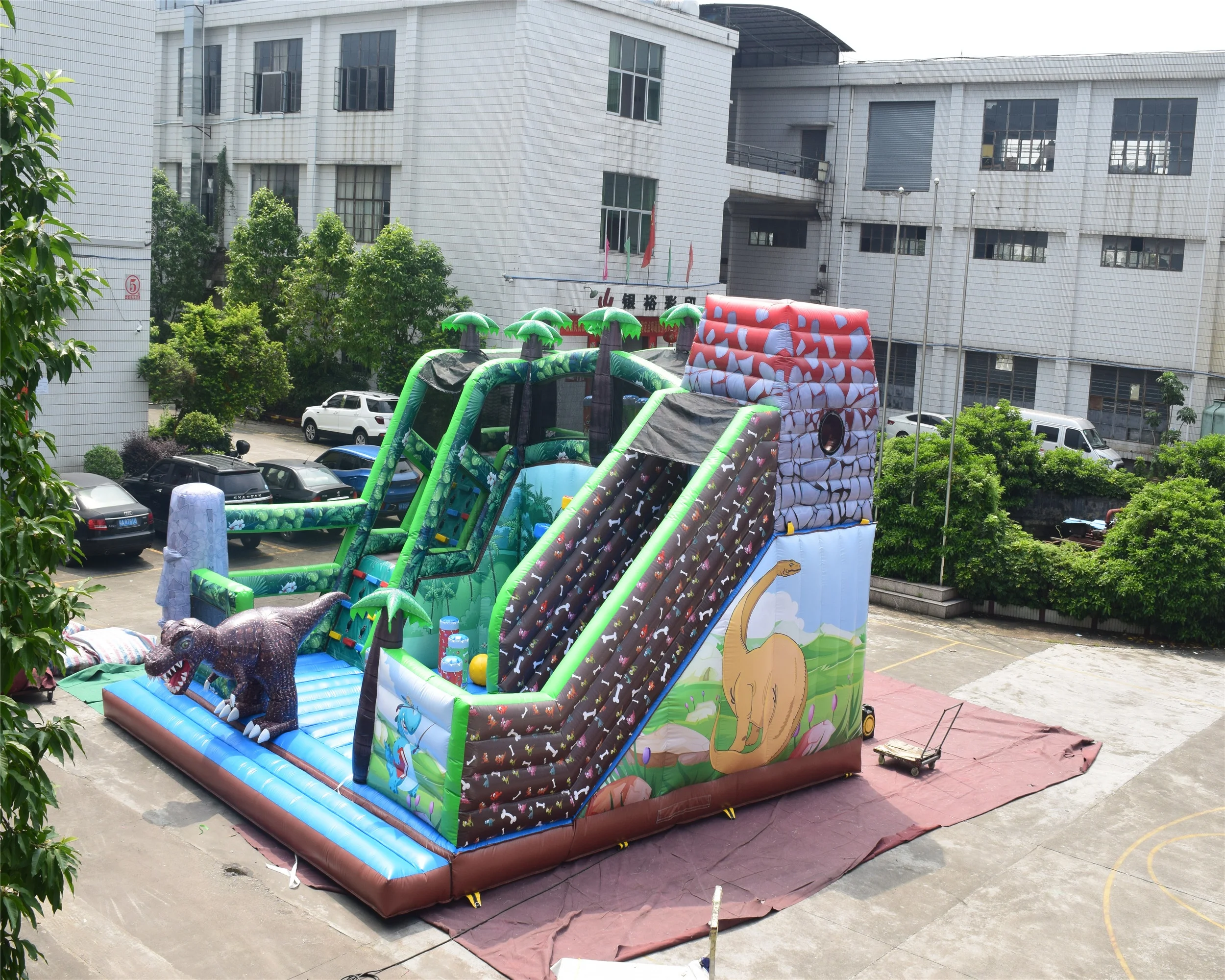 

Outdoor 8*8.5meters giant inflatable dinosaur slide inflatable jumping bouncer playground for sale, Multi-color, according to your request