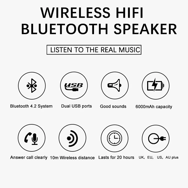 2020 Newest High Quality Waterproof Blue tooth Speaker Wireless Portable For Bluetooth Speaker 6000 mAh Power Bank - ANKUX.COM