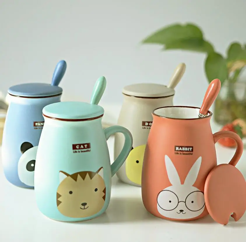 

SCD-15-CM02 Ceramic Mark Milk Coffee Creative Cup with Cover Spoon porcelain cup, Orangegray,green,pink