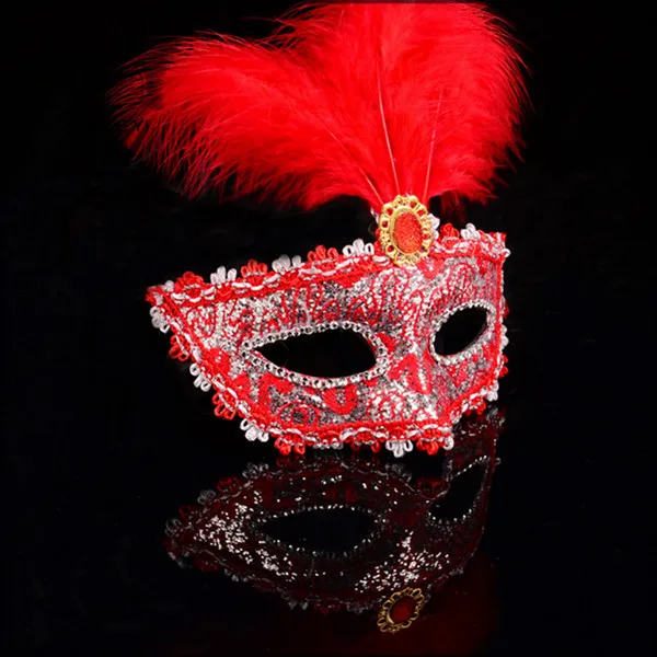 Handmade Fashion Decorative Sexy Pink Masquerade Masks With Feather