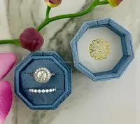 

hexagon velvet wedding engagement ring jewelry box