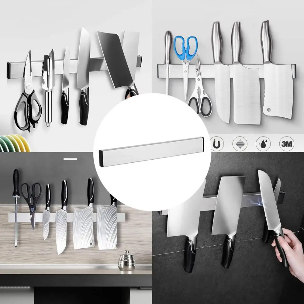 
Magnetic Knife Holder, 20 Inch Stainless Steel Magnetic Knife Block Storage Strip for Wall Self Adhesive Knife Rack 