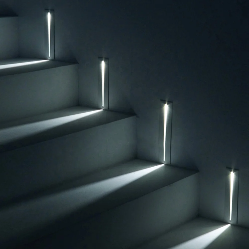 

3W Indoor Outdoor LED Wall Lamp Footlight Aluminum Recessed Wall Corner Light Outdoor Corridor Step Stair Light, Silver black white