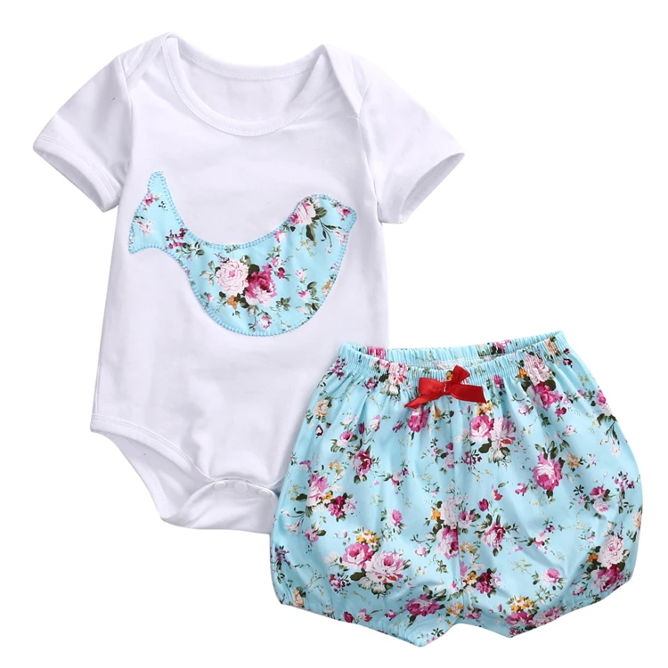 

2pcs/set Newborn Baby Girl Clothes 2017 Summer Fashion Flower Print Baby Kids cotton soft Romper, As picture show