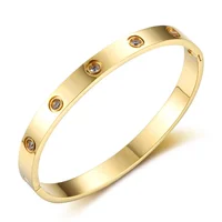 

Online shopping Free Shipping Ladies Jewelry 18K Gold Plated Stainless Steel Love Cuff Bangle Bracelet With Diamond