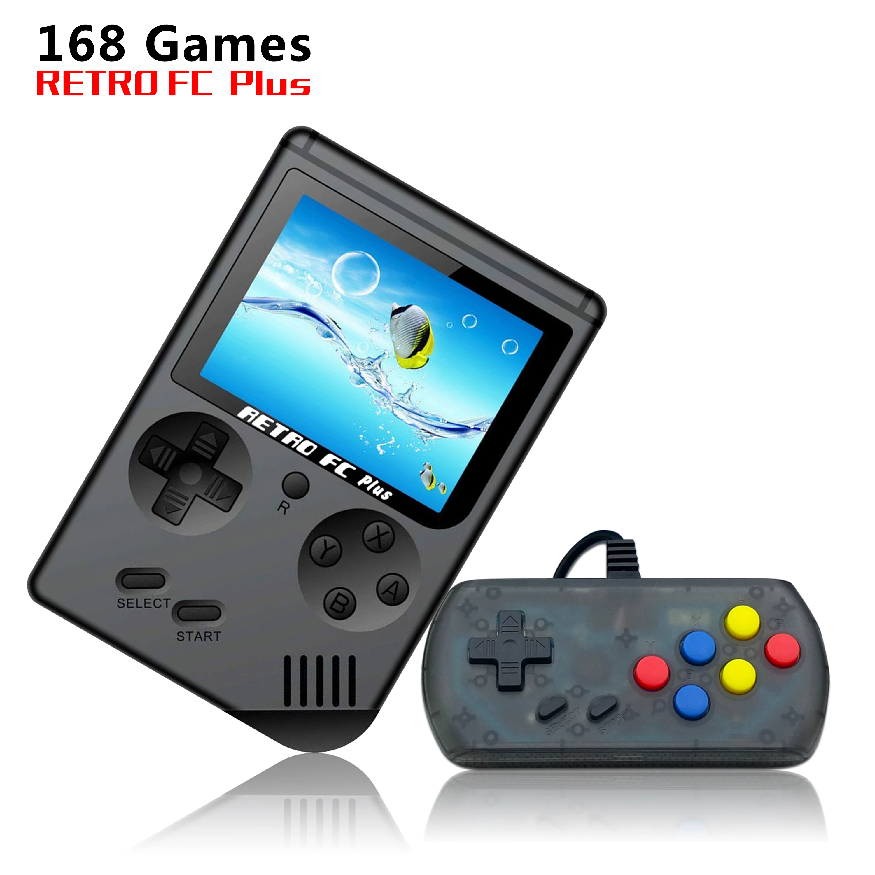 

Retro Portable Mini Handheld Game Console 8-Bit 3.0 Inch Color LCD Kids Color Game Player Built-in 168 games for Kid, Transparent black white red yellow