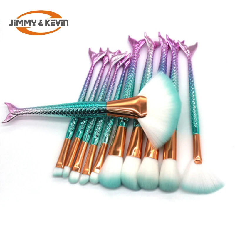 

Mermaid Makeup Brush 10PCS Makeup Brush Set Plastic Handle, Rainbow