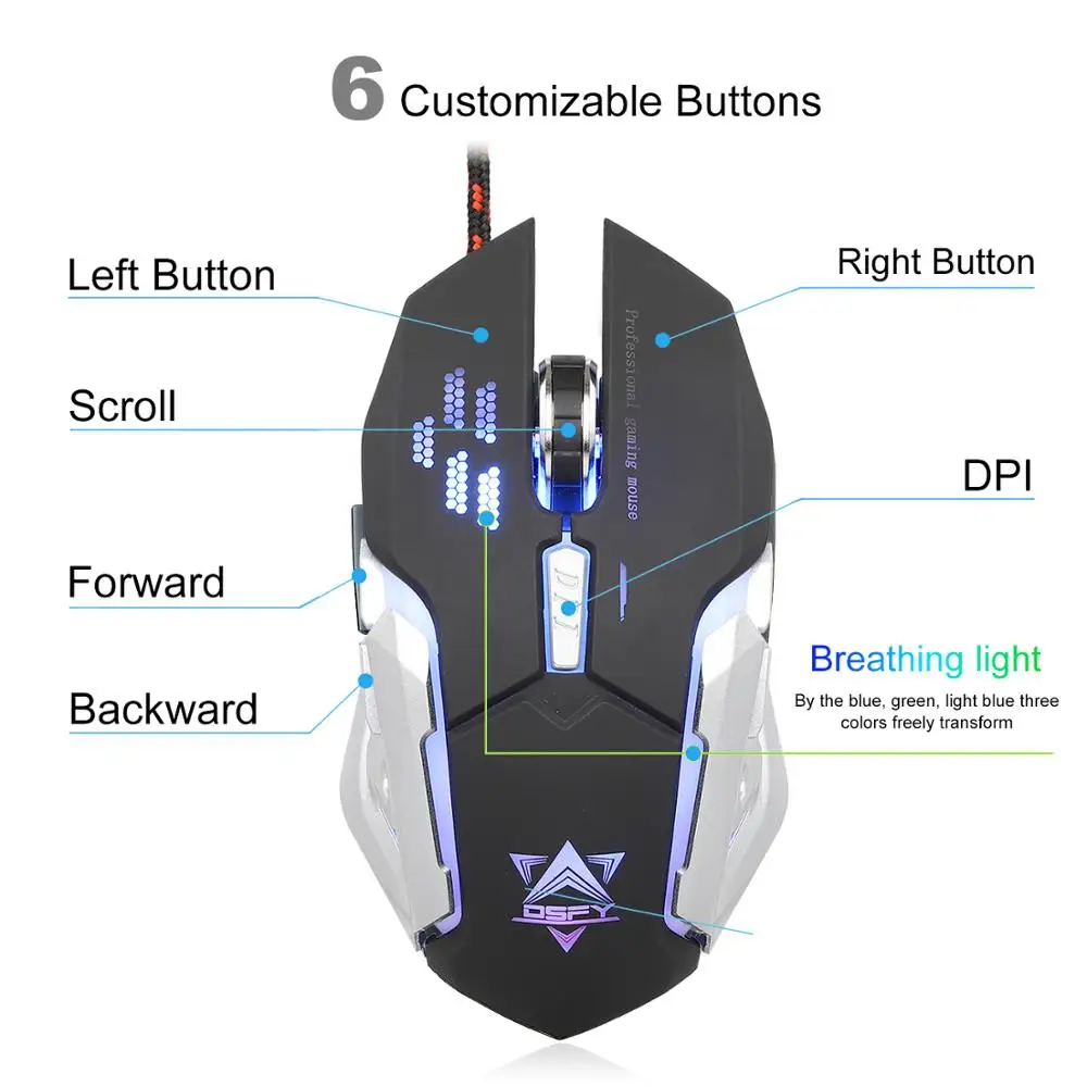 Wired Metal Light USB Gaming Mouse and Keyboard Set