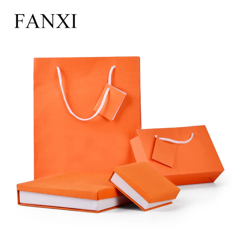 

FANXI Wholesale New Product Bevel Design Paper Gift Boxes Orange And White Color Custom Size Jewelry Box, Orange+white
