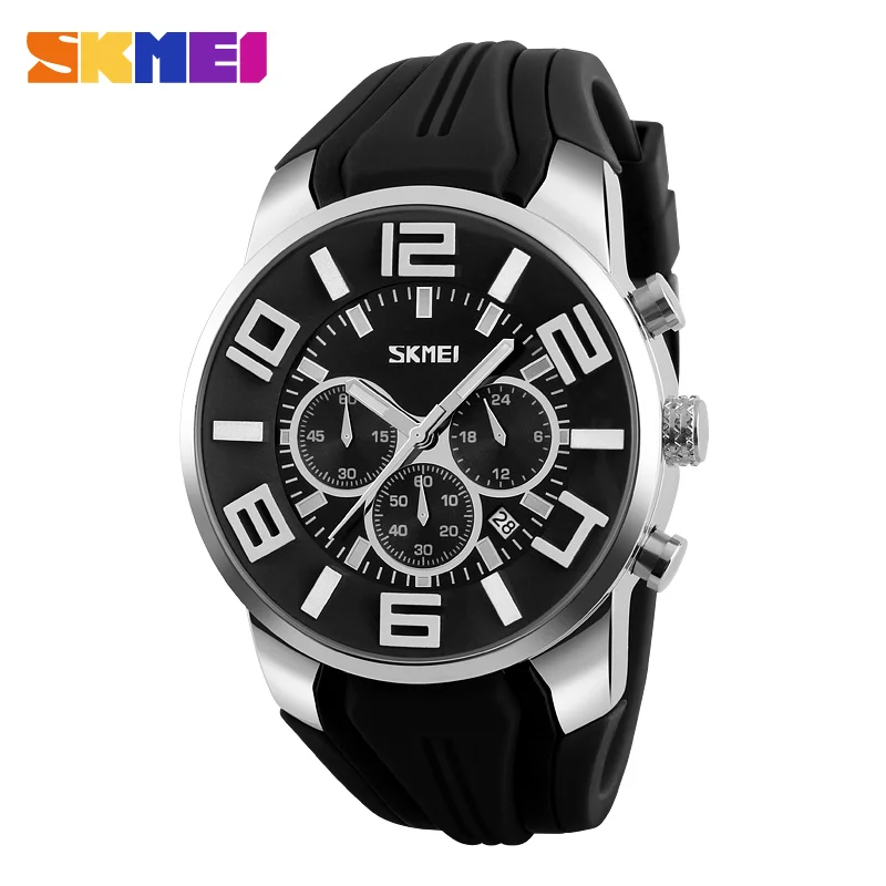 

Skmei 9128 Army Military Men Sports Watches Fashion Date Large 3D Dial Waterproof Silicone Brand Luxury Chronograph Quartz Watch
