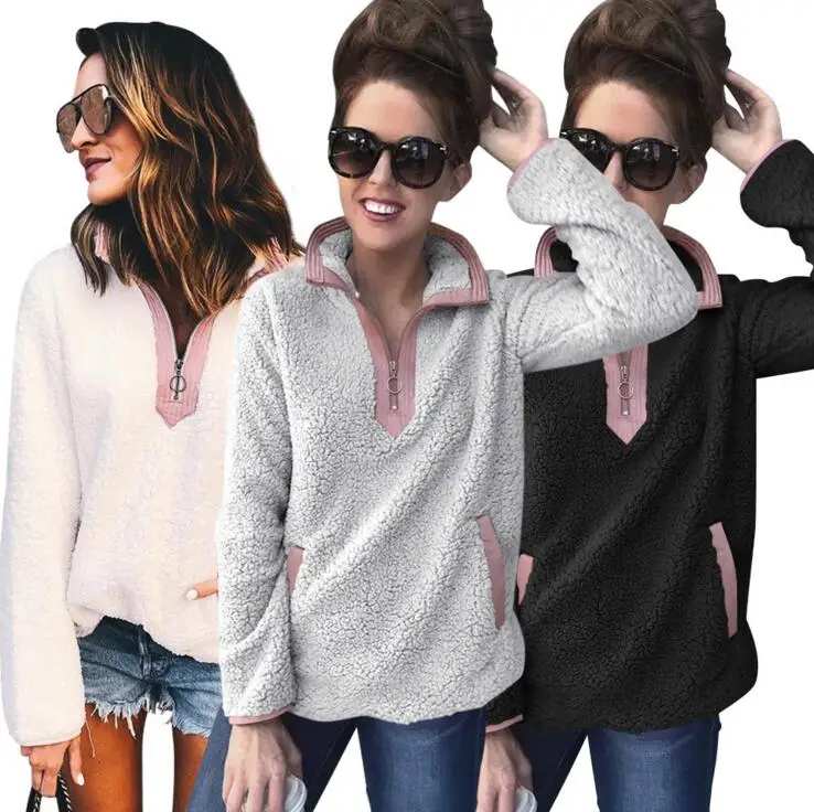 

Walson Women's Casual Sherpa Fleece Pullover 1/4 Zipper Long Sleeve Collar Outwear Jacket Coat, 3colors